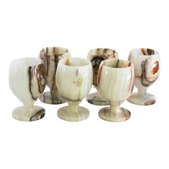 Vintage Mid Century Sake Set Barware White Onyx Glass Set in Case 6 Pieces - Picture 1 of 9